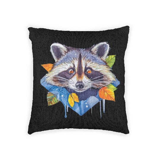 Autumn Raccoon: A Watercolor Wilderness Woven Pillows