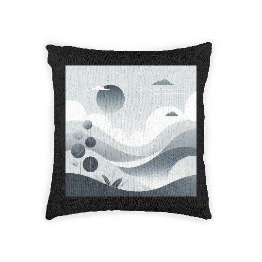"Tranquil Monochrome Horizon" Woven Pillows