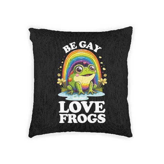 Be Gay Love Frogs Funny LGBTQ Pride Rainbow Retro Woven Pillows