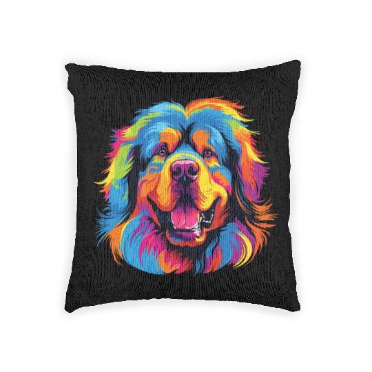 Watercolor Colorful Tibetan Mastiff Woven Pillows