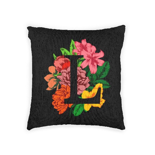Capital letter L monogram with peony, lily flowers Woven Pillows