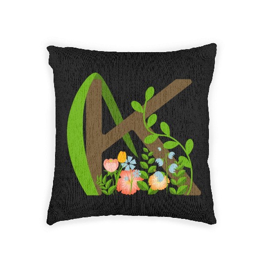 Capital letter K monogram and wildflowers Woven Pillows