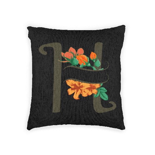 Capital letter H monogram with roses and lily Woven Pillows