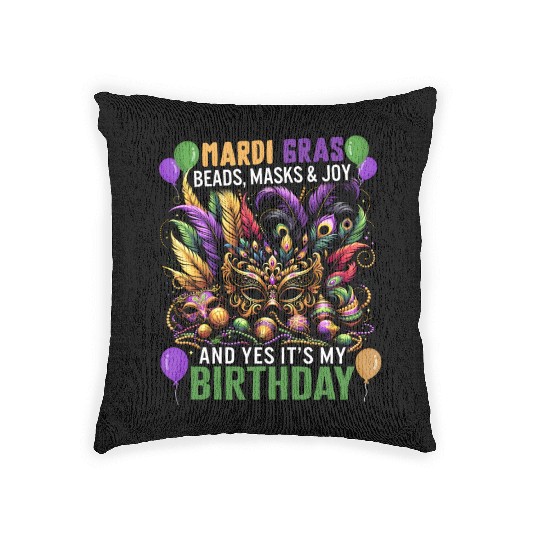 Mardi Gras Woven Pillows, Beads Masks And Joy Yes It's My