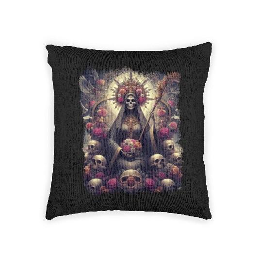 Santa Muerte Mexican Folk Culture Saint Woven Pillows