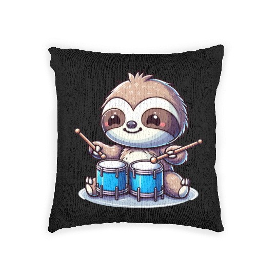 Cool Sloth Drummer Lazy Vibes Design Woven Pillows