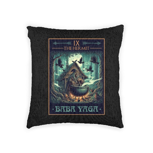 Baba Yaga The Hermit Tarot Card Pagan Witch Woven Pillows