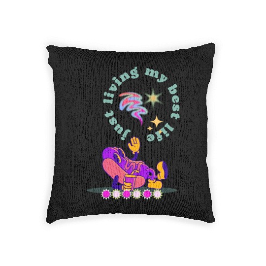 Purple Retro Hotdog Illustration Woven Pillows