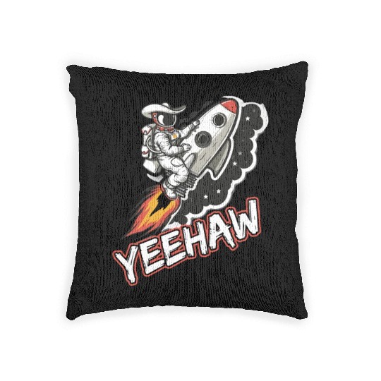 Space Cowboy Riding a Rocket with Yeehaw Slogan Woven Pillows