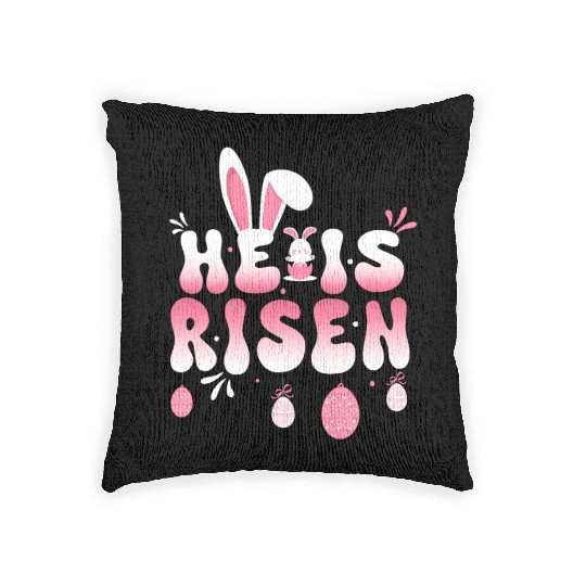 He Is Risen Easter Celebration Theme Bunny Eggs Woven Pillows