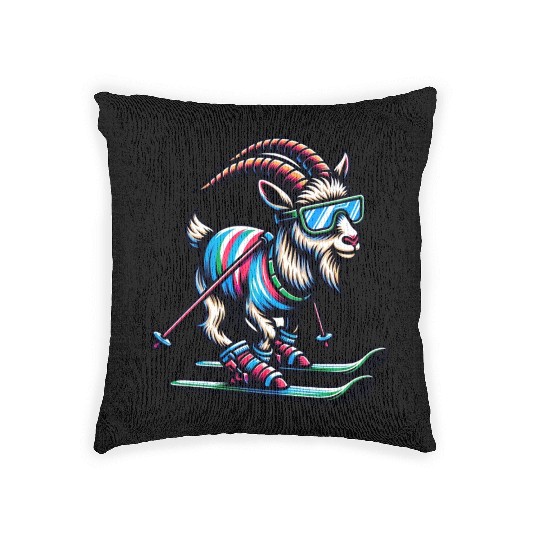 Goat Skiing Downhill Winter Sports Design Woven Pillows