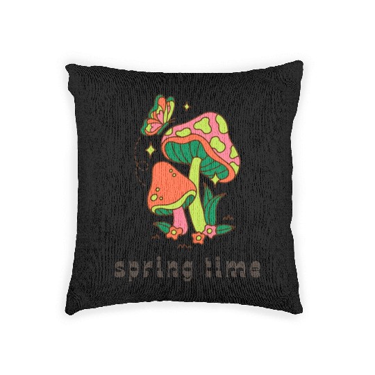 Funny retro hello spring time groovy flowers cute Woven Pillows