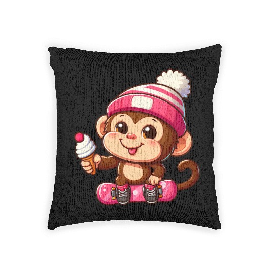 Chimpanzee Snowboarder Winter Action Woven Pillows