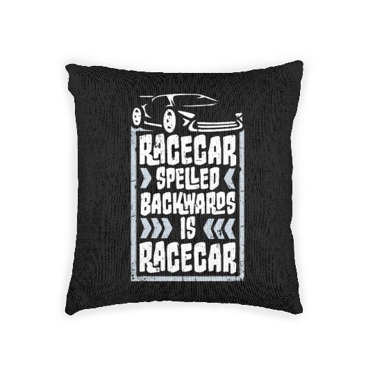 Funny Racecar Spelled Backwards Is Race Car Driver Woven Pillows