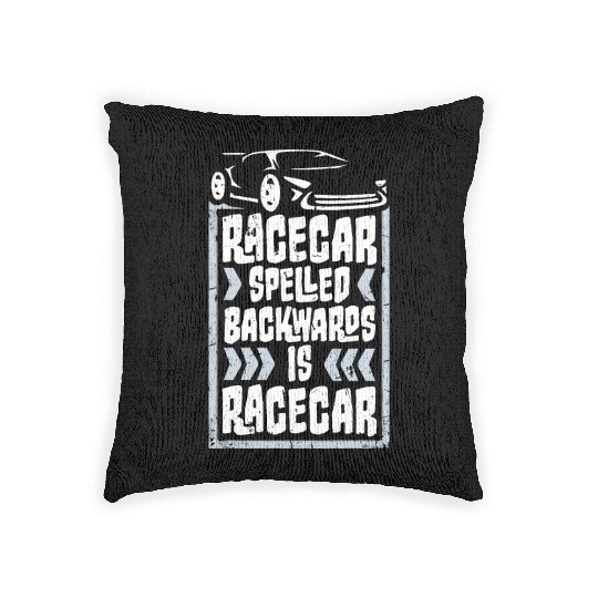 Funny Racecar Spelled Backwards Is Race Car Driver Woven Pillows