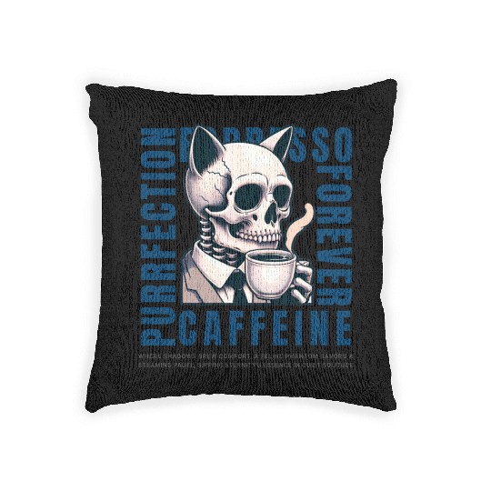 Cat Skull Caffeine Connoisseur - Eternal Coffee Woven Pillows