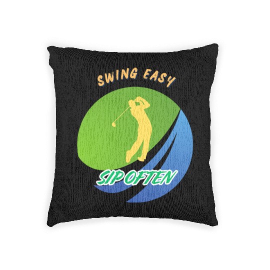 Swing Easy, Sip Often. Funny golf beer Woven Pillows