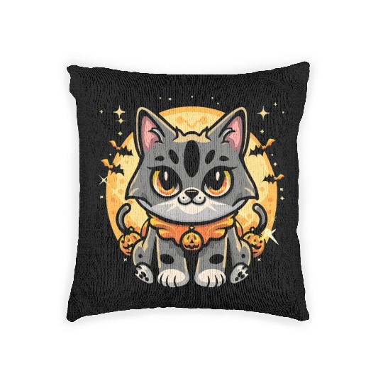 Cute cat halloween character fantasy Woven Pillows