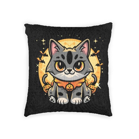Cute cat halloween character fantasy Woven Pillows