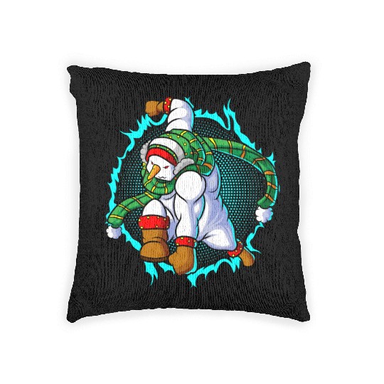 The Snowman Is Ready For Attack Woven Pillows