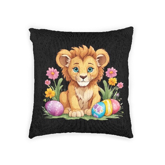 Easter Lion: Vibrant & Adorable Spring Design Woven Pillows