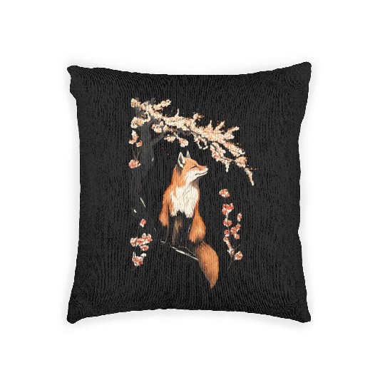 Fox & Sakura: Wildlife and Spring Scenery Cherry Woven Pillows
