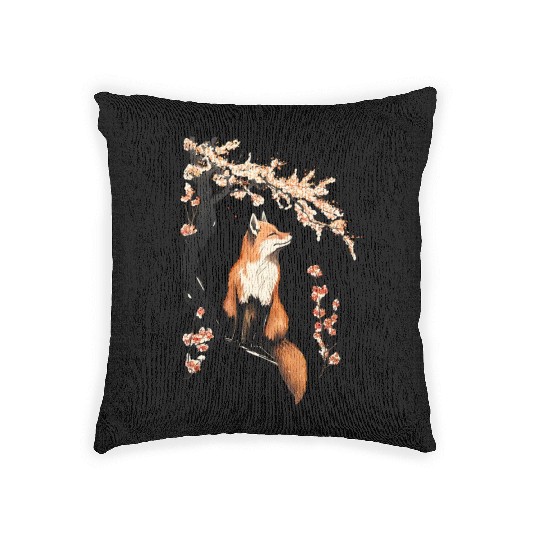 Fox & Sakura: Wildlife and Spring Scenery Cherry Woven Pillows