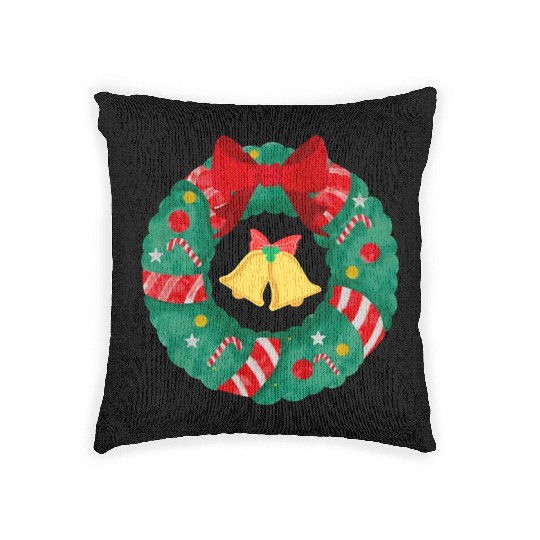 Christmas Wreath with Bells Woven Pillows