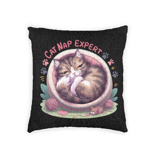 Cat Nap Expert - Funny Cat Outfit! Woven Pillows