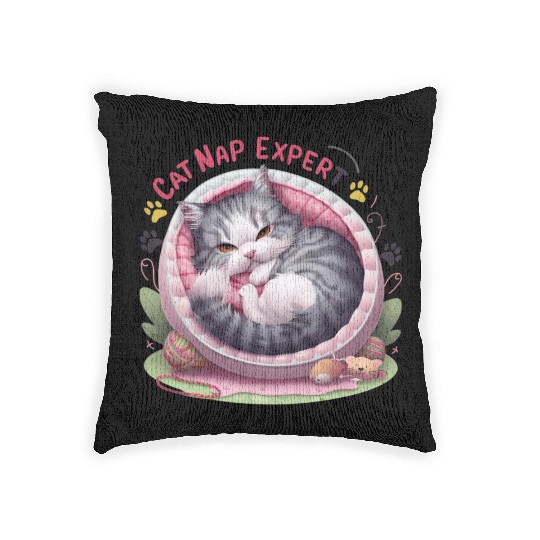 Cat Nap Expert - Funny Cat Outfit! Woven Pillows