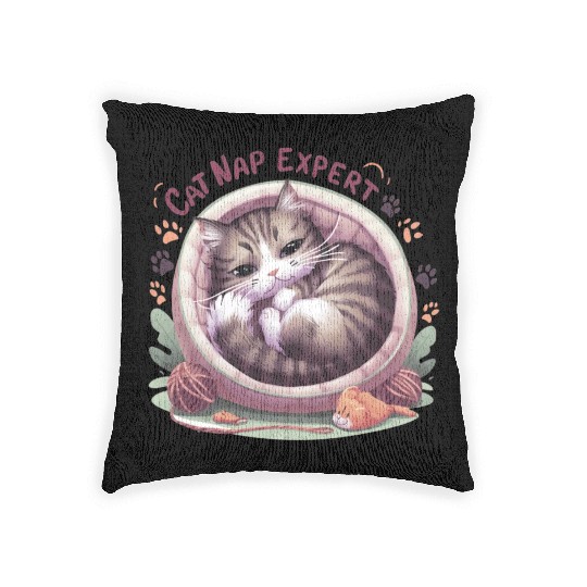 Cat Nap Expert - Funny Cat Outfit! Woven Pillows