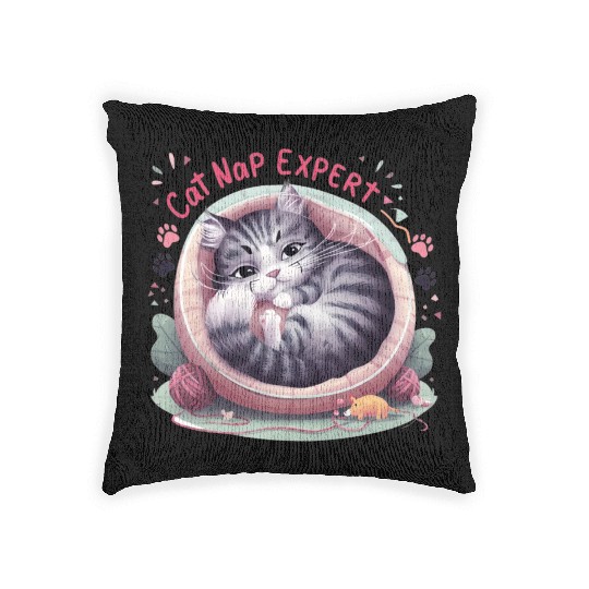Cat Nap Expert - Funny Cat Outfit! Woven Pillows