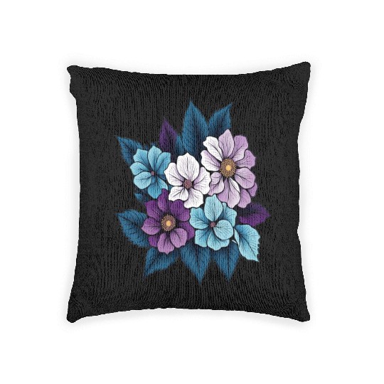 Vintage Blue and Purple Floral Design Woven Pillows