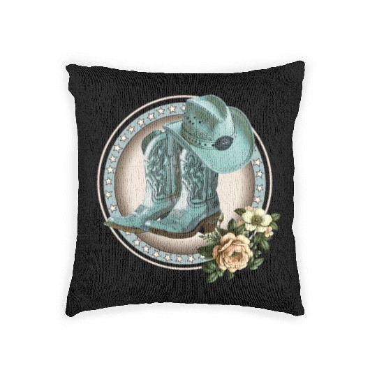 BLUE COWGIRL BOOTS, COWGIRL HAT, COWBOYS, WESTERN Woven Pillows