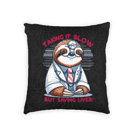 Sloth as a Doctor with Medical Humor Woven Pillows