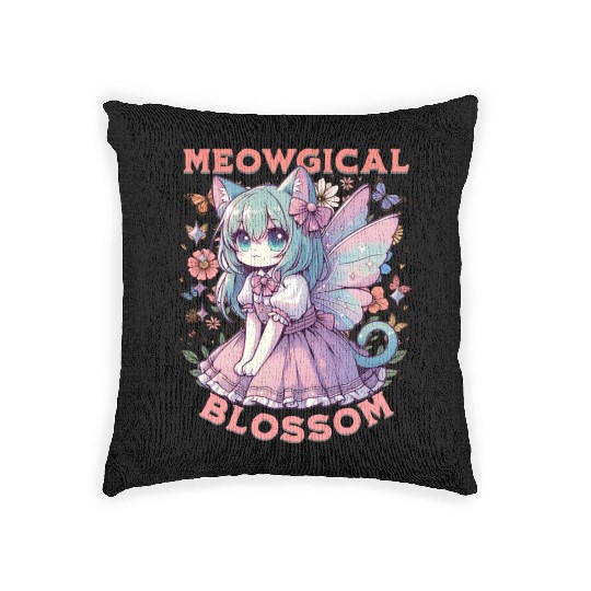Meowgical Blossom Enchanting Fairycore Cat Fantasy Woven Pillows