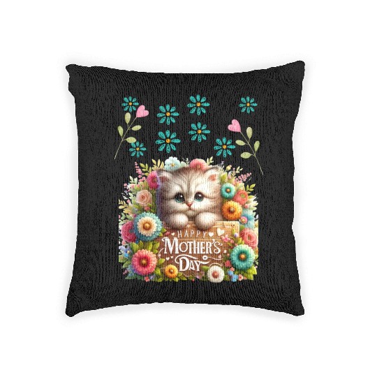 Happy Mothers Day Cute Baby Kitten Woven Pillows