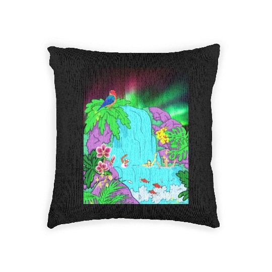 Northern Lights Waterfall Serenity with Swimmers Woven Pillows