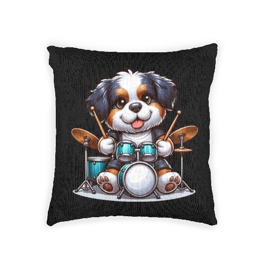 Cool Bernese Mountain Dog Drummer Design Woven Pillows