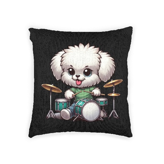 Cool Bolonka Puppy Drummer Design Woven Pillows