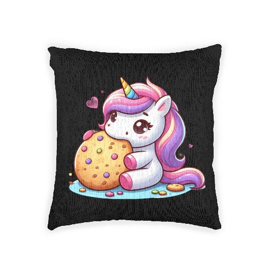 Unicorn Enjoying a Cookie Woven Pillows