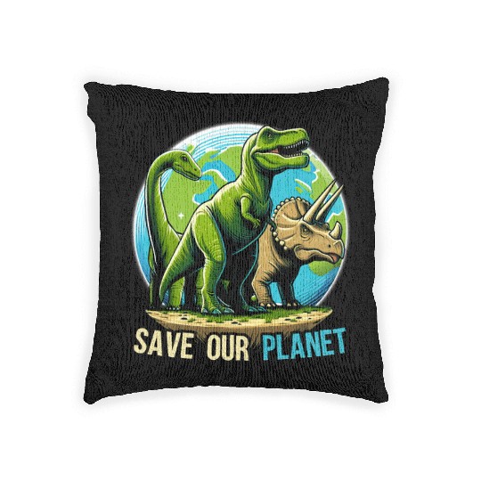 Save Our Planet Dinosaurs Kid Cute Earth Day Boys Woven Pillows