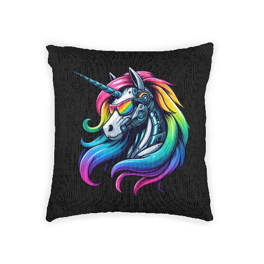 Cool Cyborg Unicorn Rainbow Woven Pillows