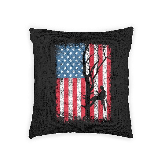 American Flag Arborist Gift For Men Cool Tree Love Woven Pillows