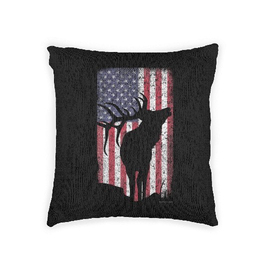 Elk Hunting Bugling Bull US Flag American Woven Pillows