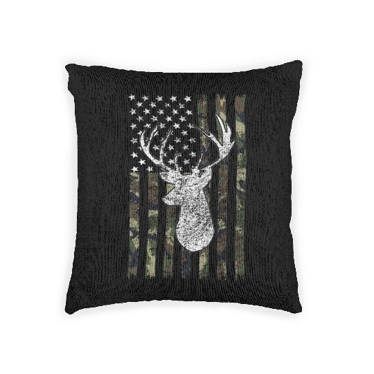 Whitetail Buck Deer Hunting American Camouflage Woven Pillows