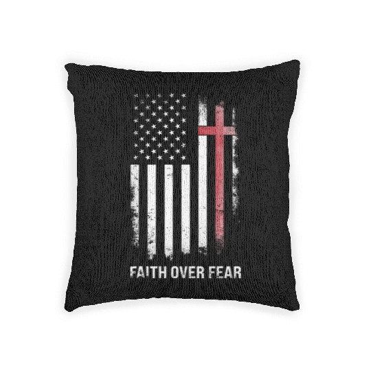 US USA Flag American Faith Over Fear Cross Woven Pillows