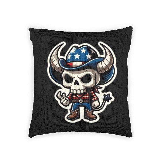 Patriotic Cowboy: Horned Skull, cowboy carter Woven Pillows