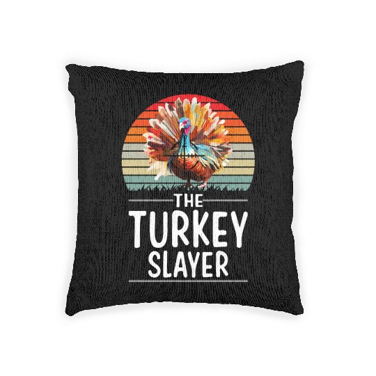 Vintage Retro Turkey Slayer Sunset Hunting Turkey Woven Pillows