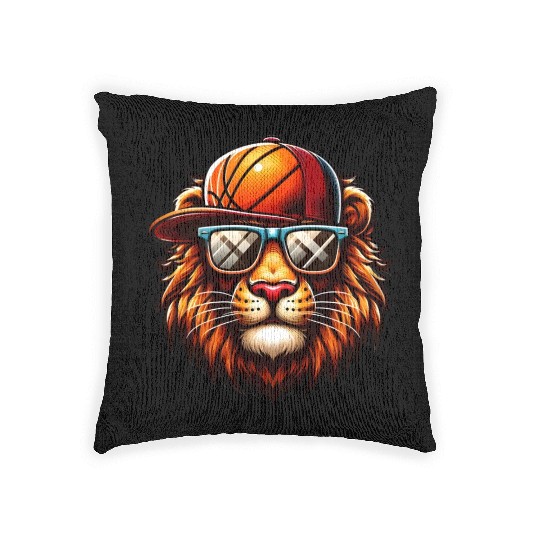 Cute Lion Playing Basketball: King Of The Court Woven Pillows